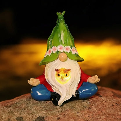Nains de jardin doigt d'honneur méditant hibou LED vue détail lumineux
