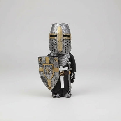 Statue de nain de jardin en résine représentant un chevalier médiéval humoristique, 15 cm, style fantaisie, décor de jardin.