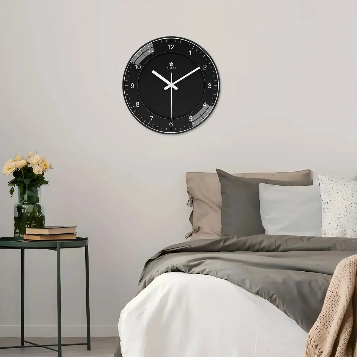 Horloge noire murale verre 8 pouces chambre silencieuse sans tic-tac minimaliste