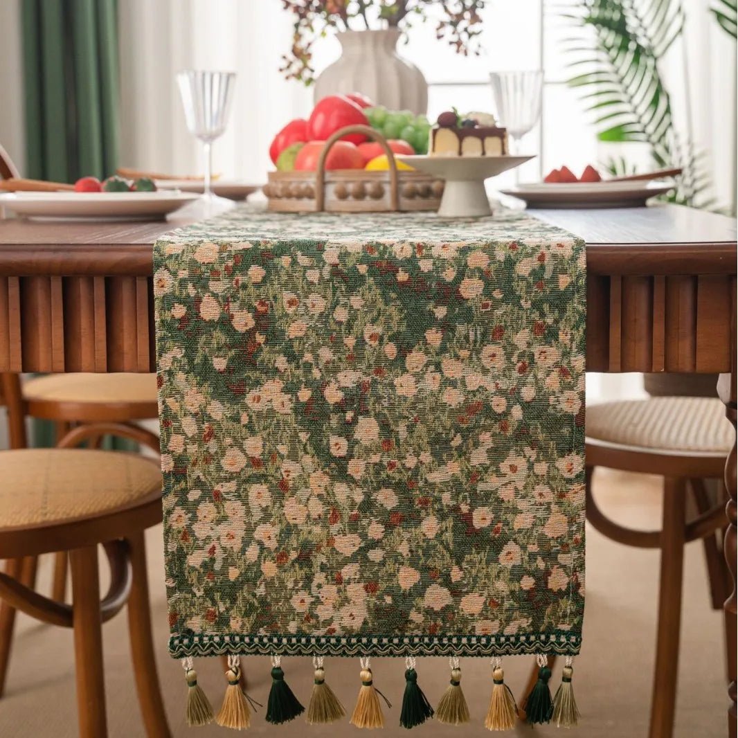 Chemin de table boho chic kaki doux ambiance naturelle