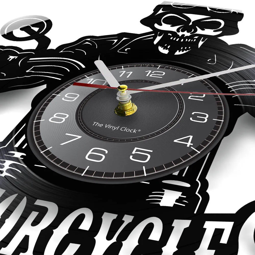 Horloge Moto Murale Vinyle Recycle Retro | Quartz Silencieux LED - Mafrenesiedecoration