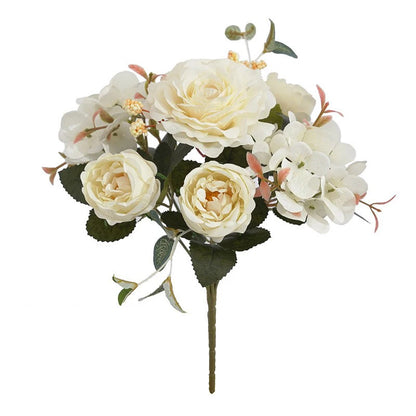 Bouquet de fleurs artificielles ivoire, roses et pivoines en soie