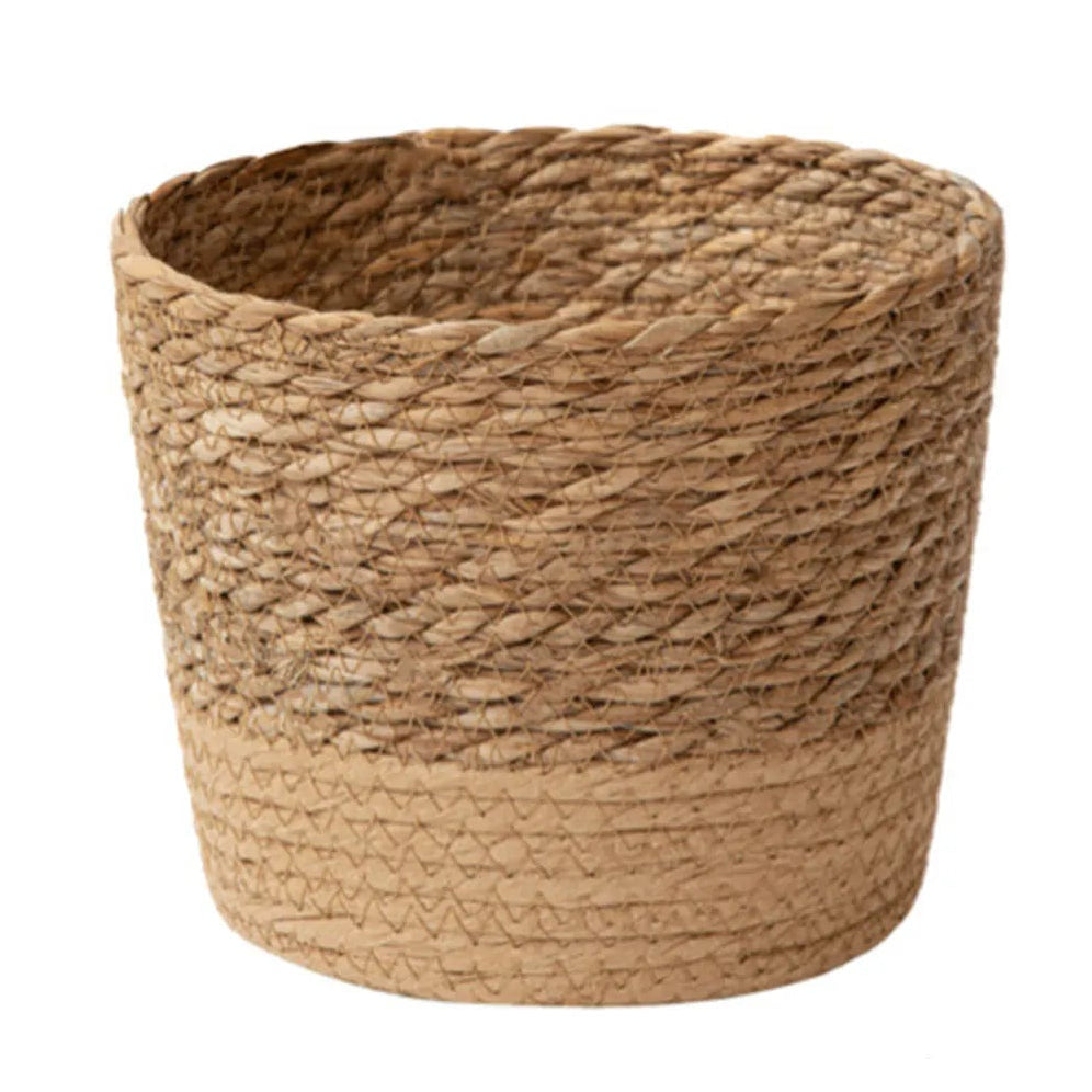 Cache pot tressé conique en corde végétale, dimensions 17,5 × 14 × 12 cm