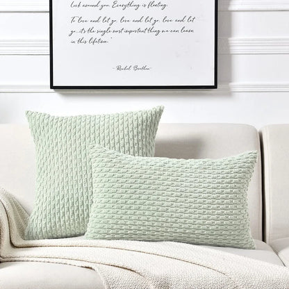 Coussin decoratif canape vert clair 45cm style boho rayures - decoration salon moderne
