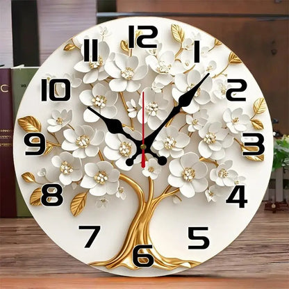 Horloge murale en bois ronde Tree Of Life de Mafrenesiedecoration, silencieuse, décoration pour salon, bureau ou chambre.