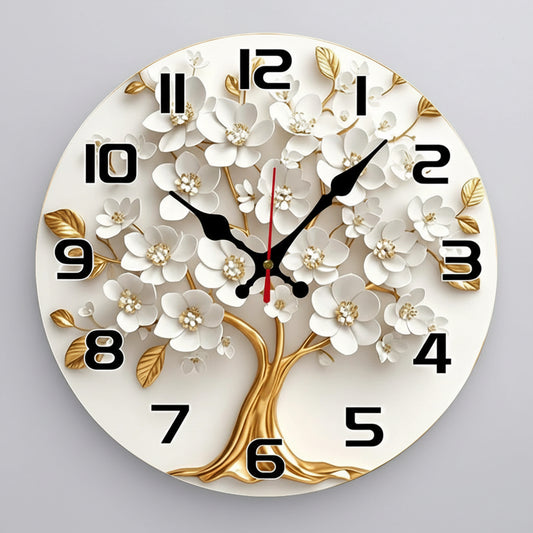 Horloge décoration murale Arbre de Vie détail motif sculpté bois chiffres arabes noirs