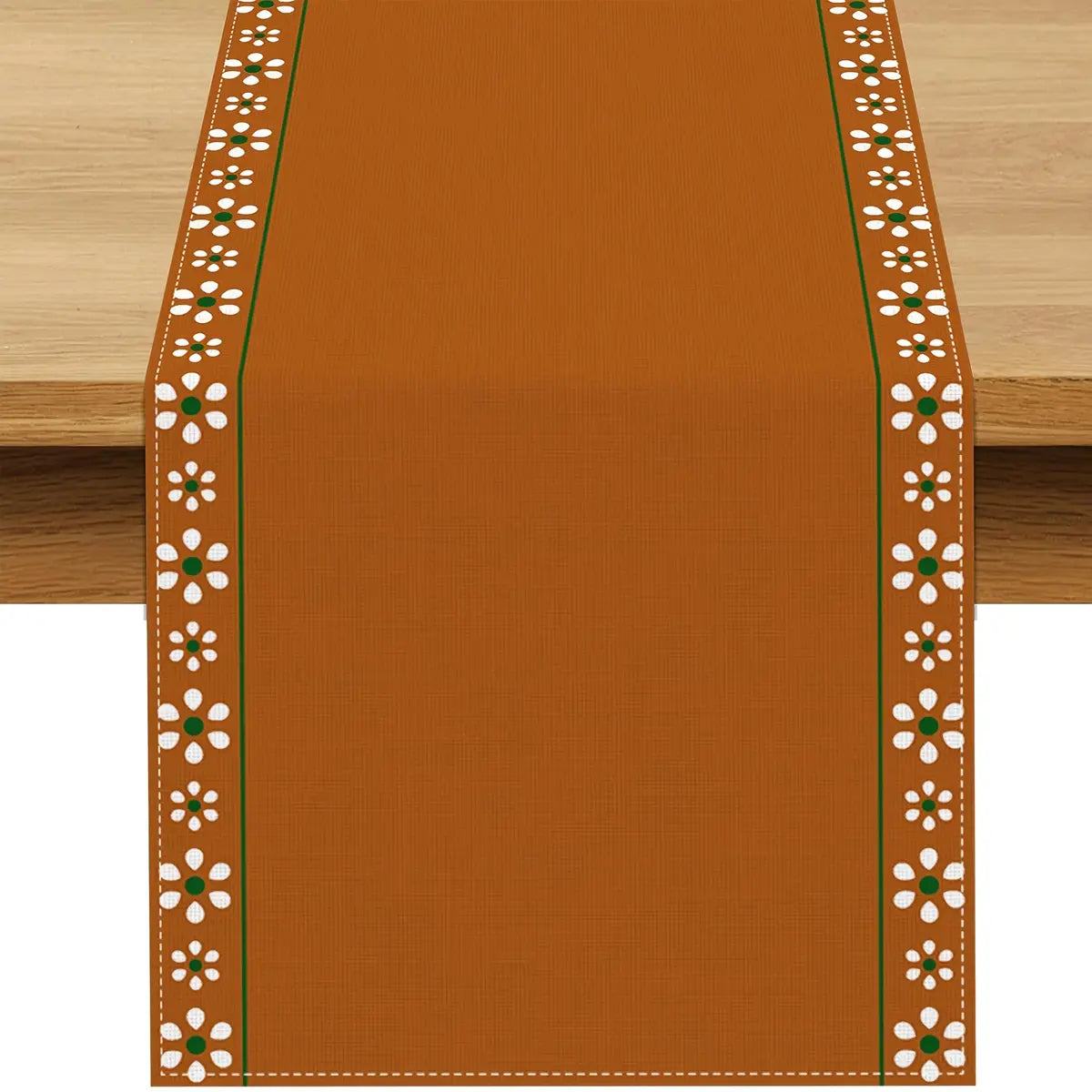 Chemin de table terracotta lin imprimé motif méditerranéen