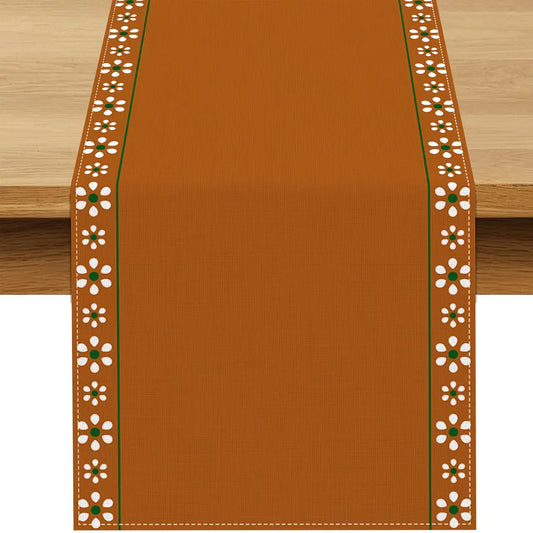 Chemin de table terracotta lin imprimé motif méditerranéen