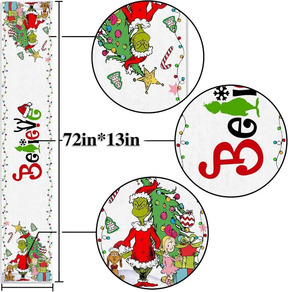 Chemin de table Noël lin 33x260cm grande tablée réveillon