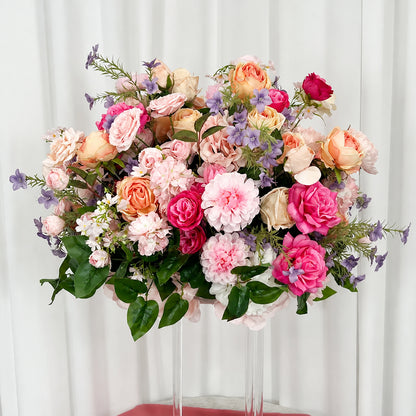 Boule de fleurs artificielles rose et corail, roses et dahlias