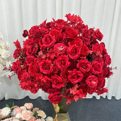 Boule de fleurs artificielles rouge, roses rouge vif, pièce maîtresse de table