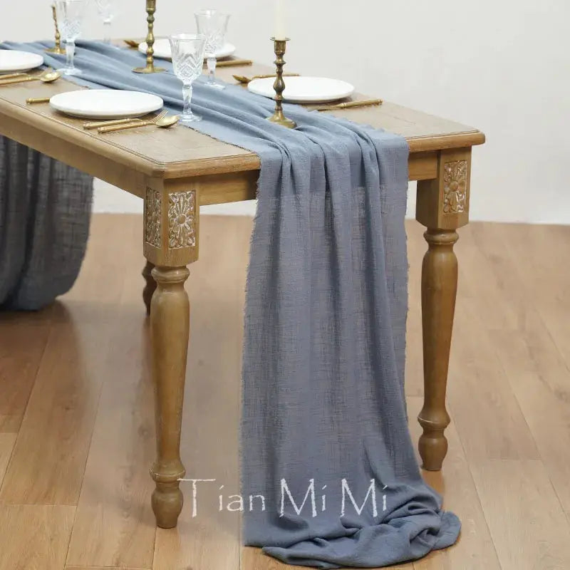 Chemin de table terracotta gaze coton mariage champêtre bois