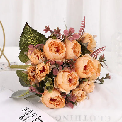 Pivoine artificielle jaune en soie pour décoration intérieure