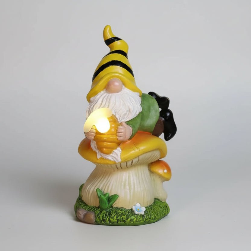 Grand nain de jardin résine couché champignon pot miel solaire LED féerique