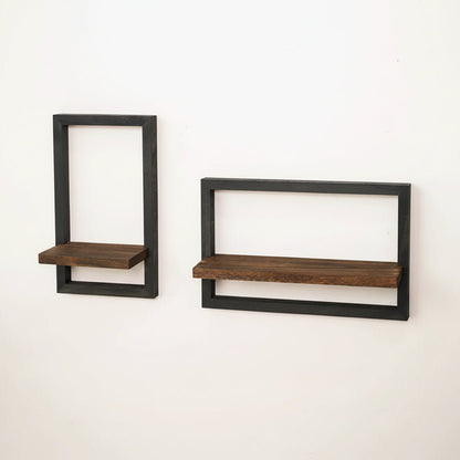 Étagère carrée murale en bois noir 2 pièces, rangement flottant style rustique farmhouse pour décoration intérieure
