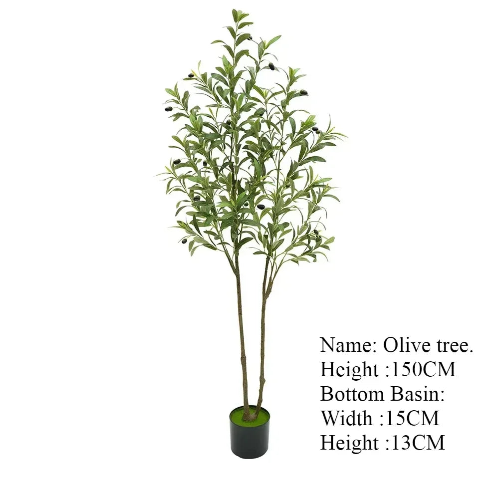 Plante artificielle d'extérieur - Olivier en pot noir aux feuilles vertes, idéale pour un jardin méditerranéen. Nom et dimensions : hauteur 150 cm, largeur du pot 15 cm, hauteur du pot 13 cm.
