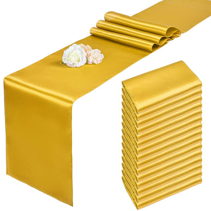 Chemin de table en satin doré de Mafrenesiedecoration, parfait pour mariage et fêtes, 20 couleurs disponibles.
