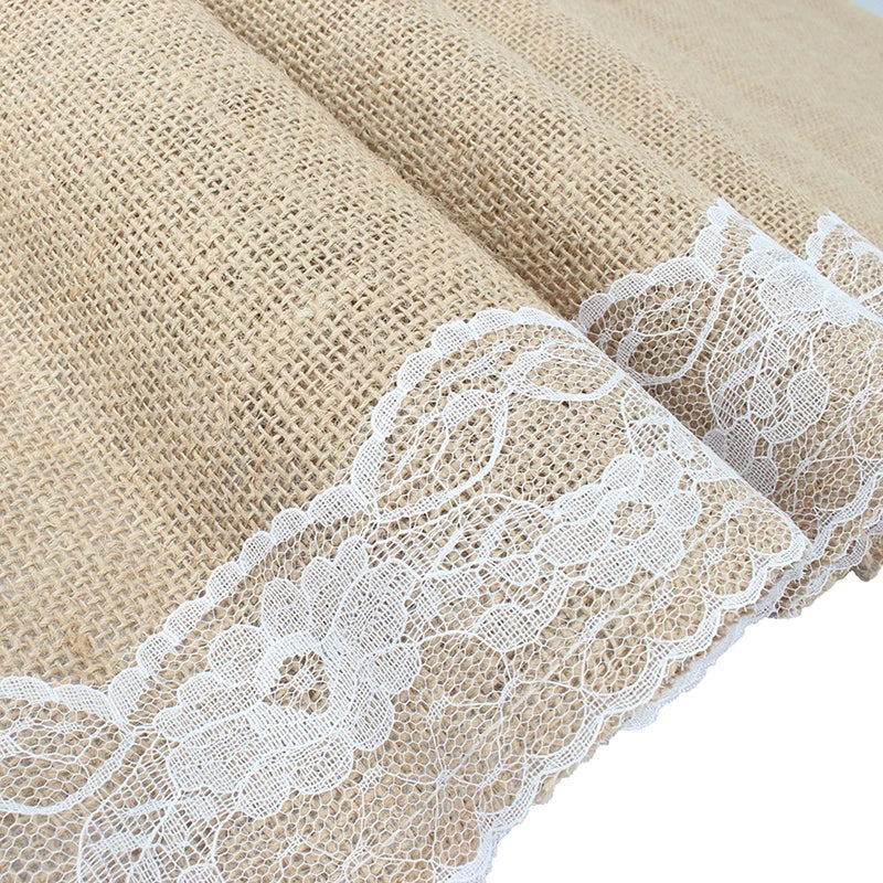 Chemin de table jute dentelle 30x275cm grande tablée réception