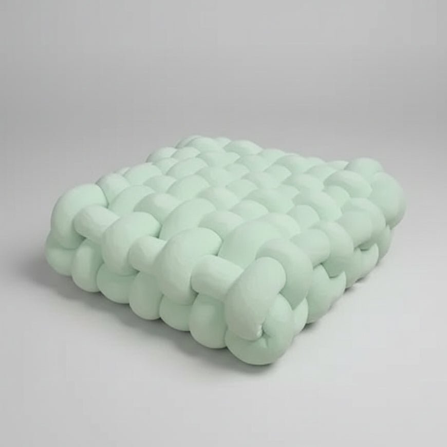 Grand coussin canapé velours vert clair noué main design doux