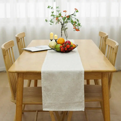 Chemin de table lin zen couleur lin naturel sur table en bois