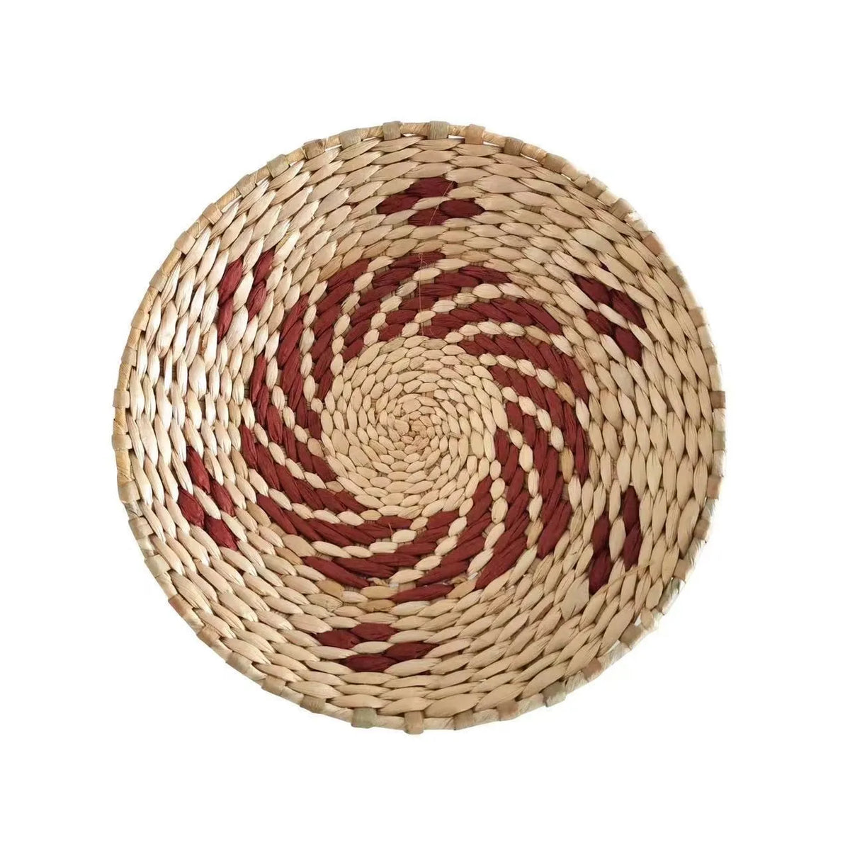 Disque mural tressé naturel, spirale rouge brique