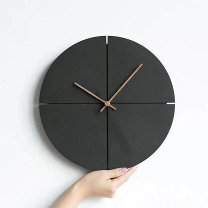 Horloge murale noire bois noyer bambou 30cm salon scandinave minimaliste sans cadre