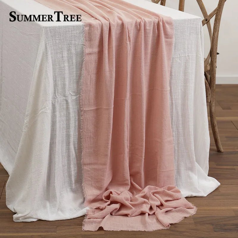 Chemin de table gaze coton beige lin style champêtre