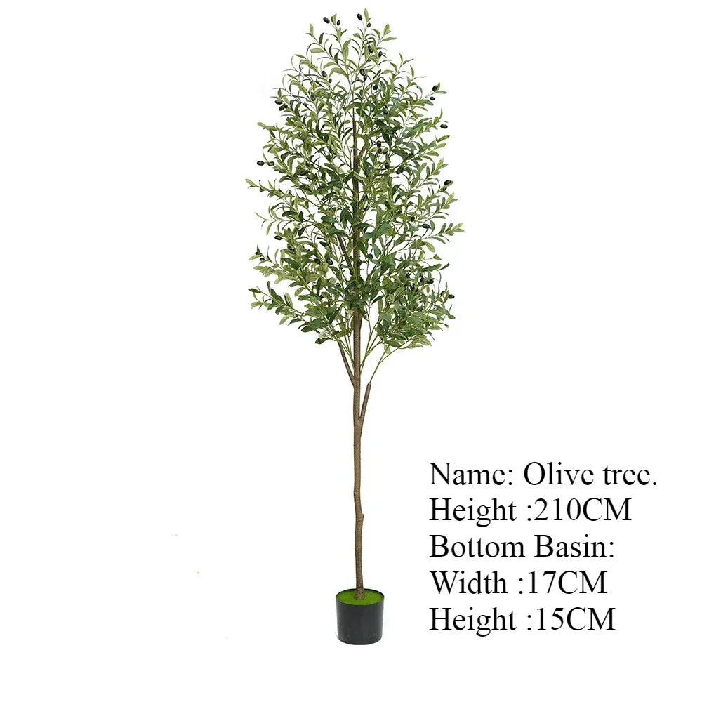 Plante artificielle d'extérieur-Olive, 210CM de haut avec feuilles vertes en pot noir (17CM large, 15CM haut), idéale pour un jardin méditerranéen.