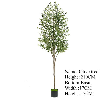 Plante artificielle d'extérieur-Olive, 210CM de haut avec feuilles vertes en pot noir (17CM large, 15CM haut), idéale pour un jardin méditerranéen.