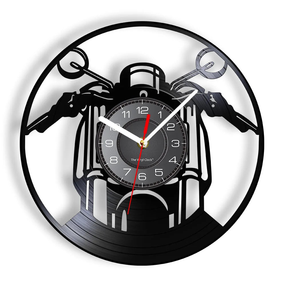Horloge Moto Murale Vinyle Recycle Retro | Quartz Silencieux LED - Mafrenesiedecoration