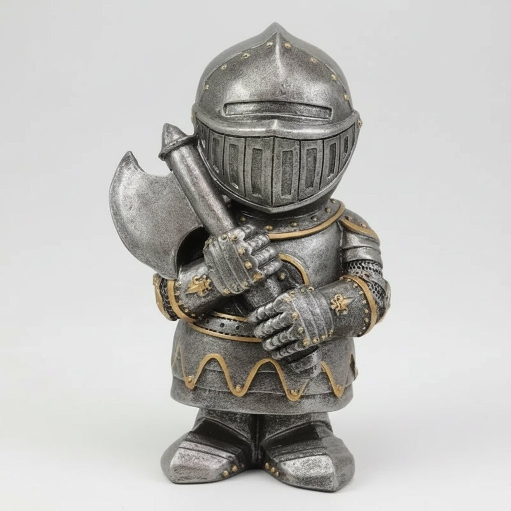 Statue de nain de jardin en résine représentant un chevalier médiéval humoristique, 15cm, style fantaisie, décoration extérieure.
