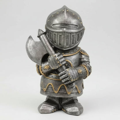 Statue de nain de jardin en résine représentant un chevalier médiéval humoristique, 15cm, style fantaisie, décoration extérieure.
