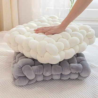Coussin décoratif en velours avec nœud artisanal - vue détail texture