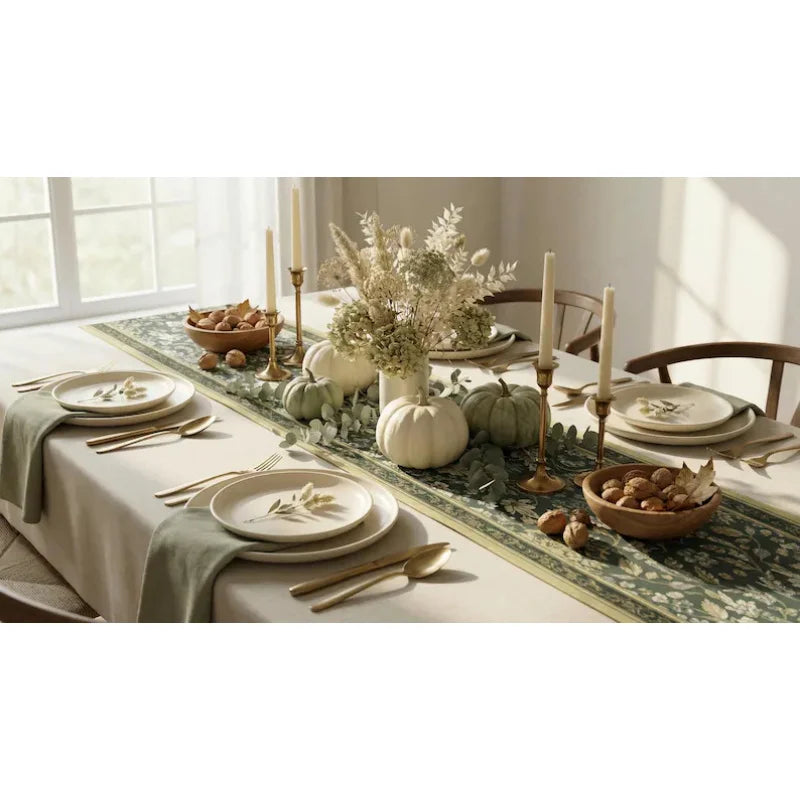 Chemin de table floral Mafrenesiedecoration avec imprimé champêtre et romantique, décoration élégante pour table de fête.