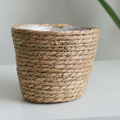 Cache pot tressé avec doublure intégrée, dimensions 18 × 13 × 15 cm
