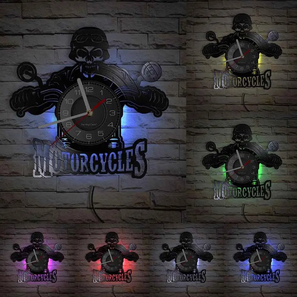 Horloge Moto Murale Vinyle Recycle Retro | Quartz Silencieux LED - Mafrenesiedecoration