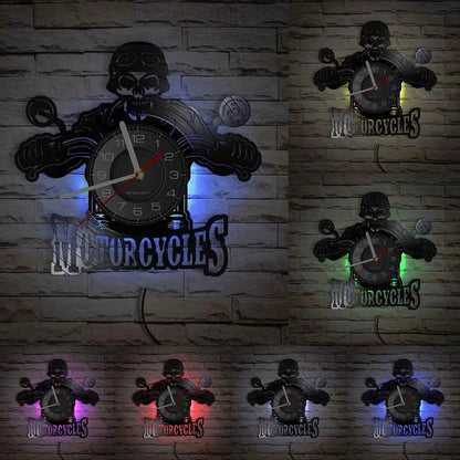 Horloge Moto Murale Vinyle Recycle Retro | Quartz Silencieux LED - Mafrenesiedecoration