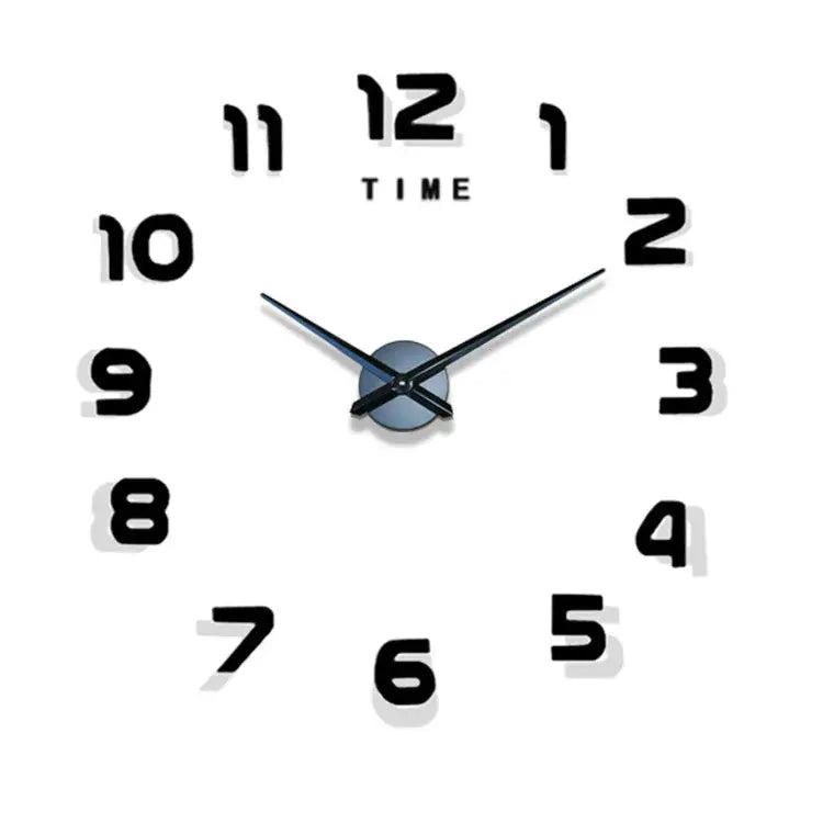 Horloge murale moderne 3D avec miroir en acrylique, design grand format, pour salon ou décoration intérieure.