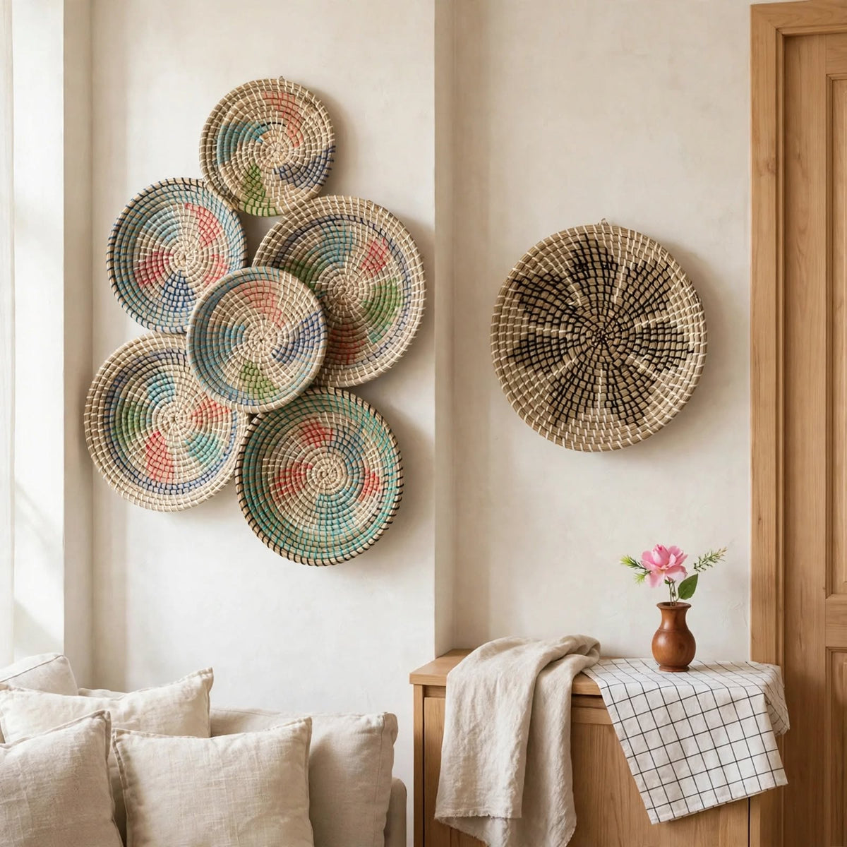 Corbeille murale en herbe marine — Tressée main, 20 à 40 cm