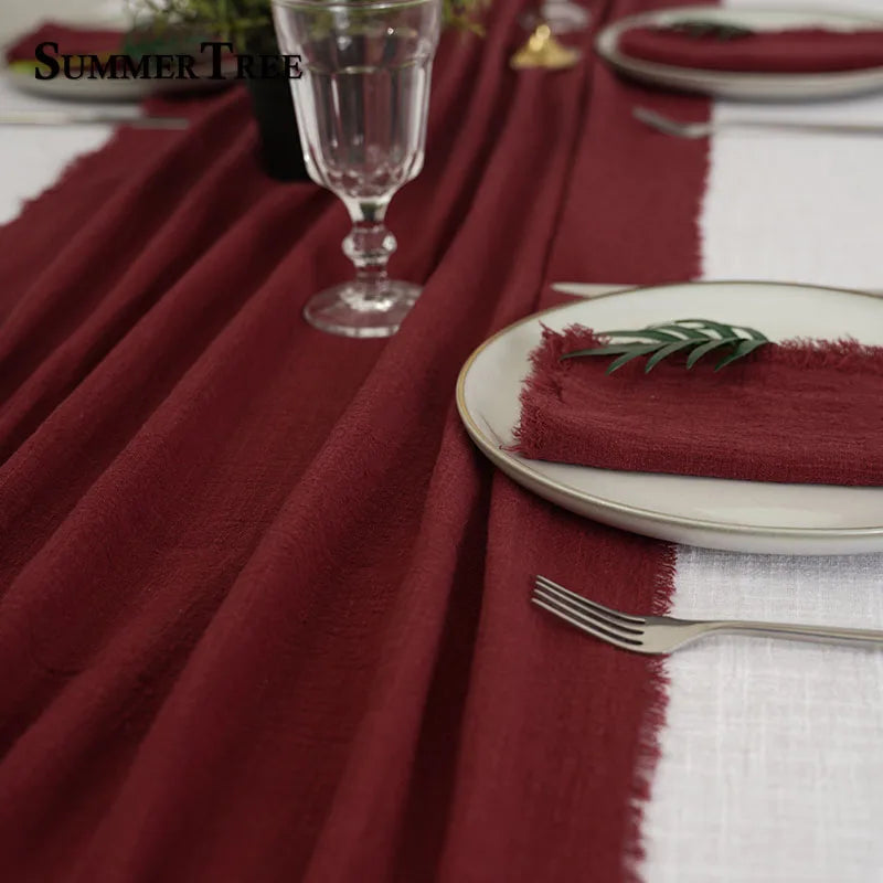 Chemin de table gaze de coton bohème 40x400cm grande tablée mariage
