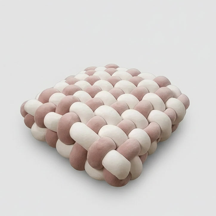 Coussin velours noué beige blanc - style bohème décoration