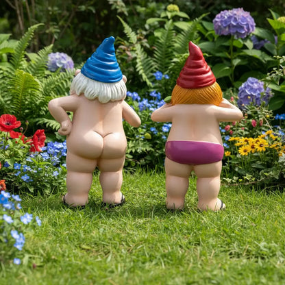 Statue nain féminin thème vacances décoration jardin résine peinte main