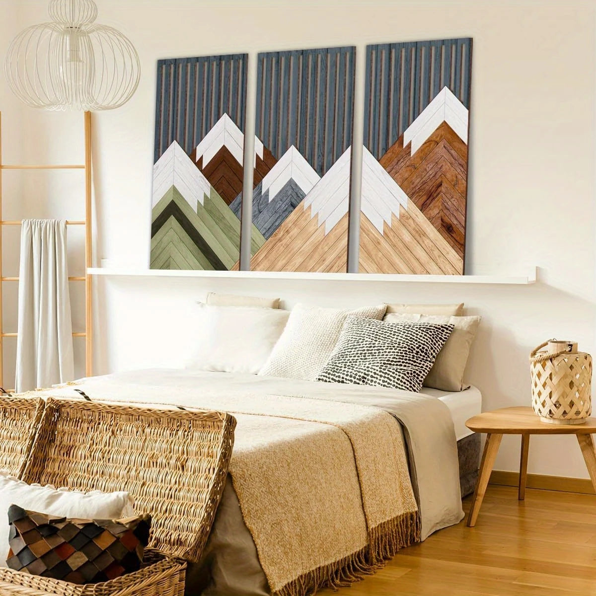 Montagnes abstraites en bois, art mural, ambiance naturelle et moderne. Decoration murale bois