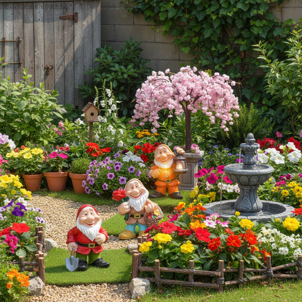 Vue ensemble jardin nain de jardin rigolo 4 points focaux