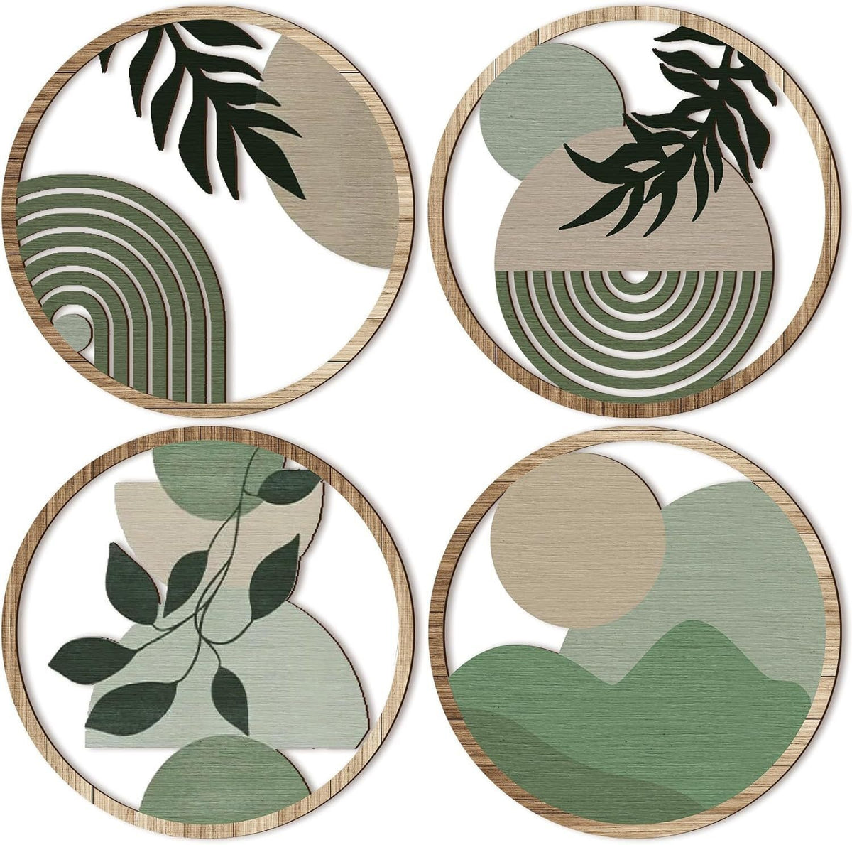 Decoration Murale Bois 20x20cm - 4 Pièces Soleil Bohème