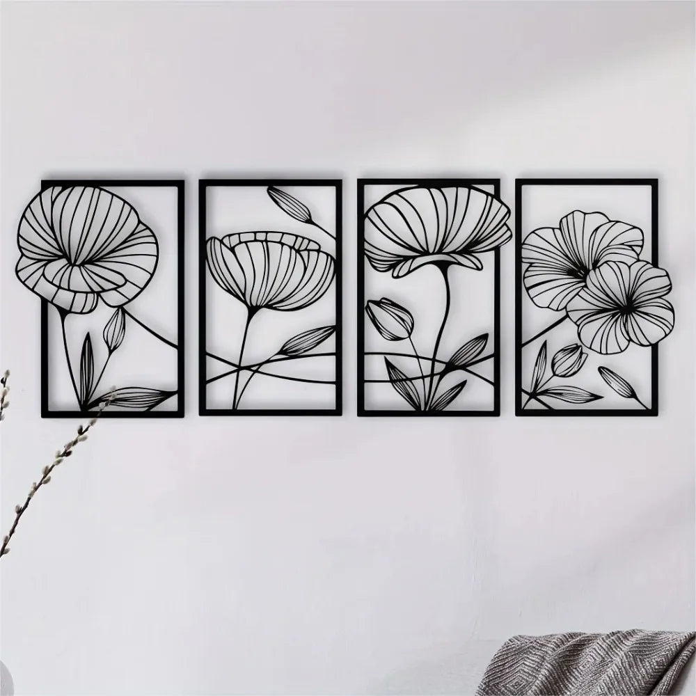  décoration murale florale dorée au-dessus d'un lit dans une chambre 