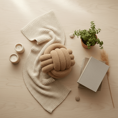 Coussin décoratif design noué sur fauteuil élégant décoration intérieur moderne
