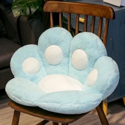 Coussin de sol patte animal bleu avec coussinets blanc design confortable
