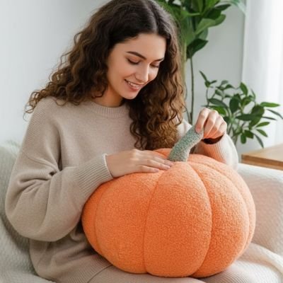 "Coussin décoratif citrouille bleu canard pour intérieur moderne"