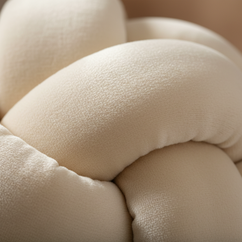 Détail texture velours premium coussin nœud qualité supérieure